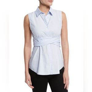 Derek Lam 10 Crosby Blue White Sleeveless Twist-Front Poplin Blouse 4